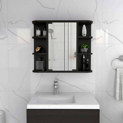 24" Black Wood Floating Double Door Bathroom Vanity And Medicine Cabinet With Mirror HomeRoots