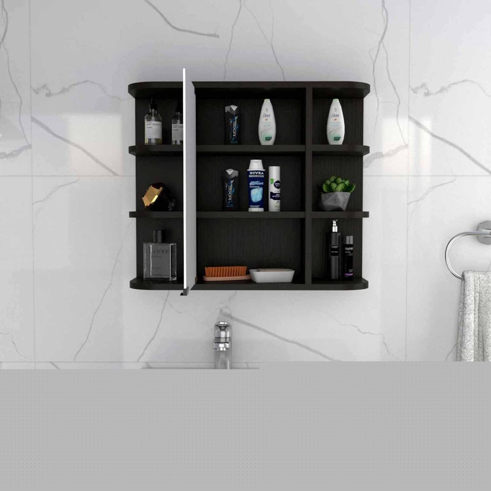 24" Black Wood Floating Double Door Bathroom Vanity And Medicine Cabinet With Mirror HomeRoots