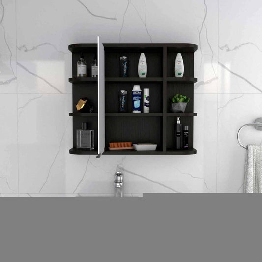 24" Black Wood Floating Double Door Bathroom Vanity And Medicine Cabinet With Mirror HomeRoots