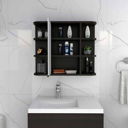 24" Black Wood Floating Double Door Bathroom Vanity And Medicine Cabinet With Mirror HomeRoots