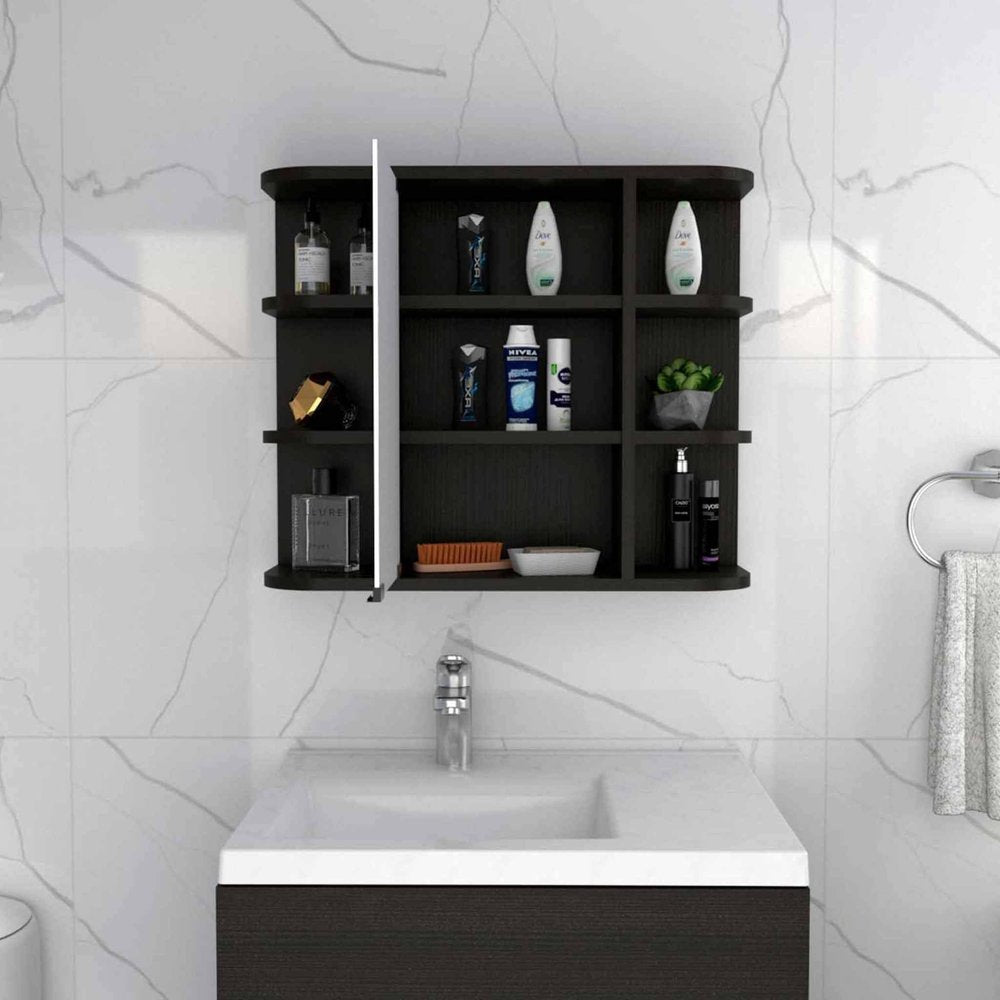 24" Black Wood Floating Double Door Bathroom Vanity And Medicine Cabinet With Mirror HomeRoots