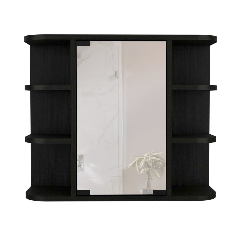 24" Black Wood Floating Double Door Bathroom Vanity And Medicine Cabinet With Mirror - FurniFindUSA