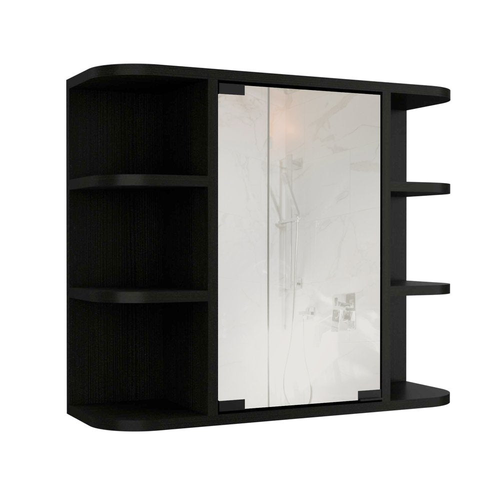 24" Black Wood Floating Double Door Bathroom Vanity And Medicine Cabinet With Mirror HomeRoots
