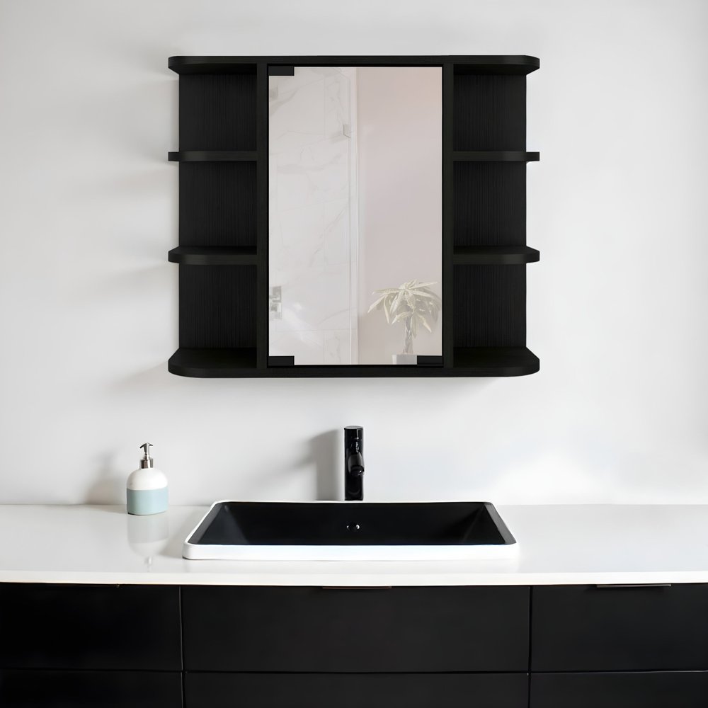 24" Black Wood Floating Bathroom Vanity HomeRoots