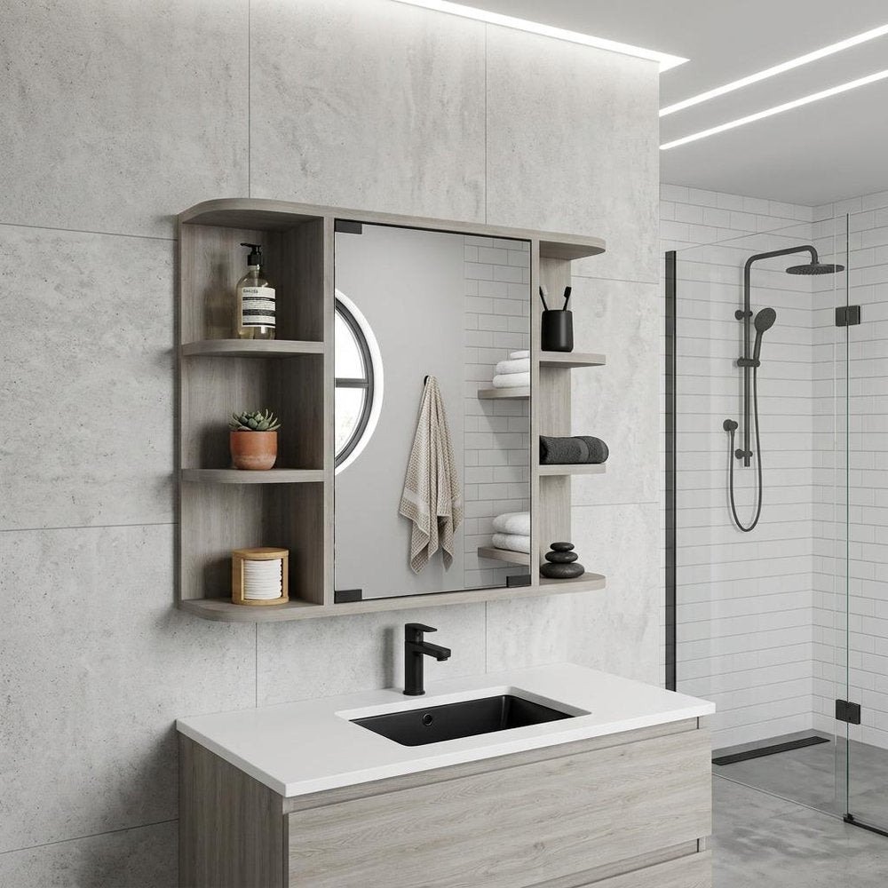 24" Light Gray Wood Floating Double Door Bathroom Vanity And Medicine Cabinet With Mirror — view 1