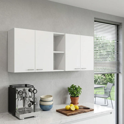 59" White Wood Wall Mounted Accent Cabinet With Four Doors HomeRoots