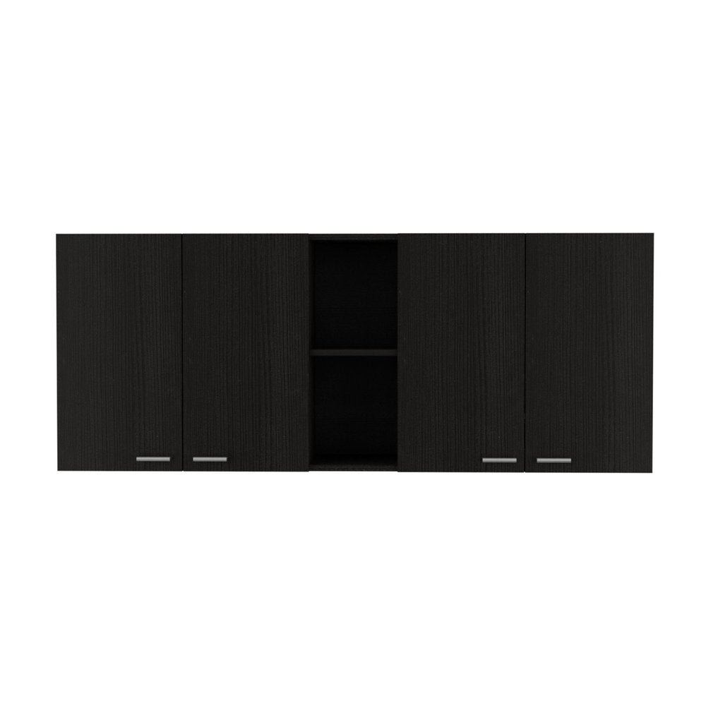 59" Black Wood Wall mounted Accent Cabinet With Five Shelves HomeRoots
