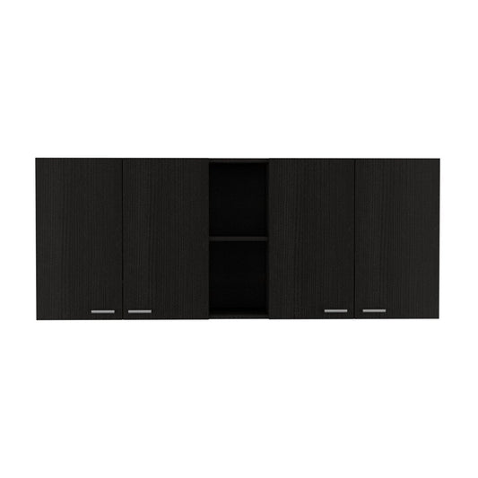 59" Black Wood Wall mounted Accent Cabinet With Five Shelves