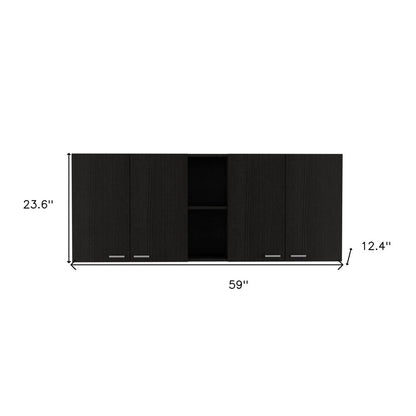 59" Black Wood Wall mounted Accent Cabinet With Five Shelves HomeRoots