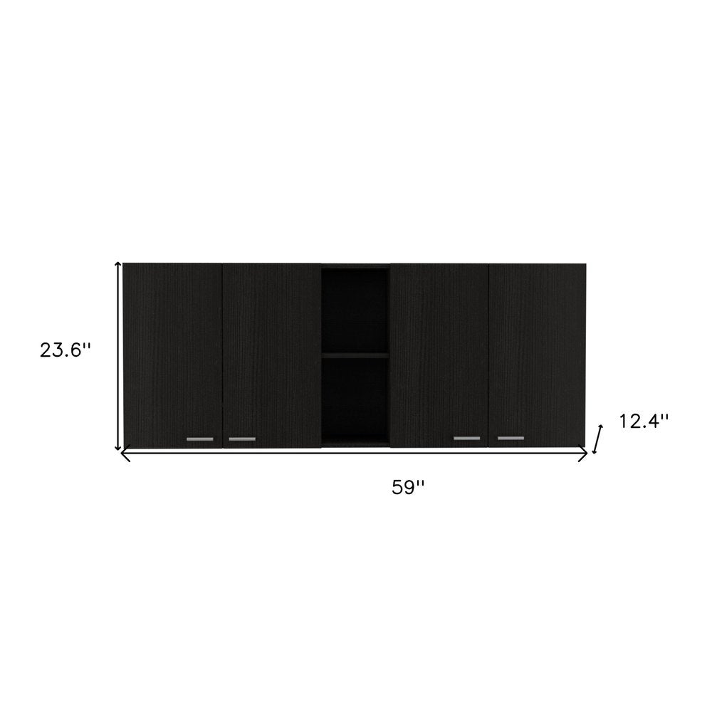 59" Black Wood Wall mounted Accent Cabinet With Five Shelves — view 2