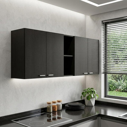 59" Black Wood Wall mounted Accent Cabinet With Five Shelves HomeRoots