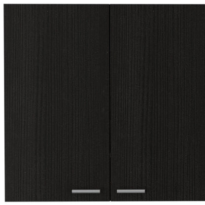 59" Black Wood Wall mounted Accent Cabinet With Five Shelves