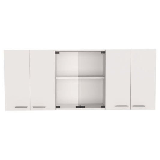 59" White Wood Wall Mounted China Cabinet With Six Doors