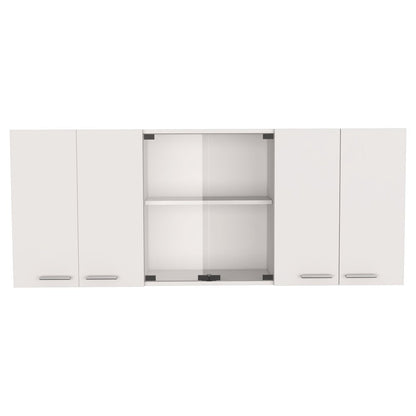 59" White Wood Wall Mounted China Cabinet With Six Doors HomeRoots