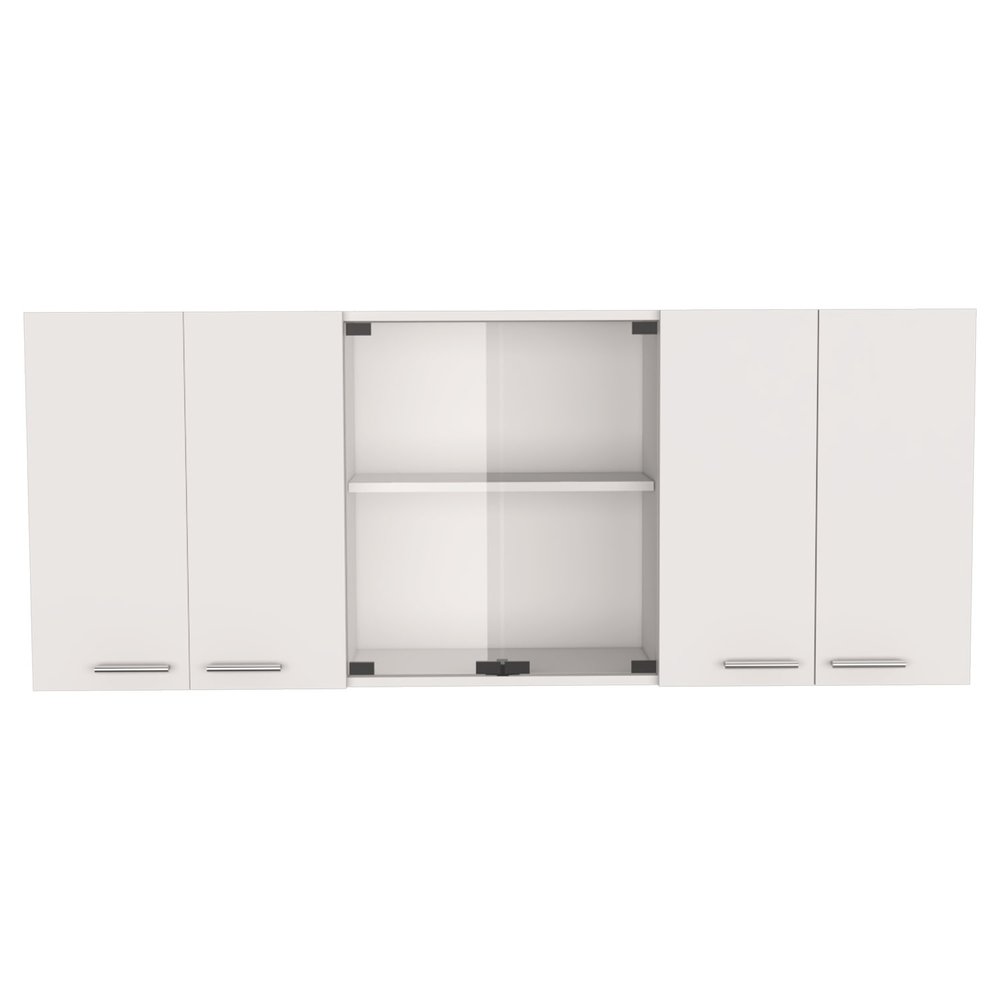 59" White Wood Wall Mounted China Cabinet With Six Doors — view 1