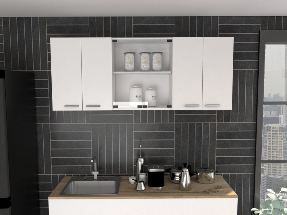 59" White Wood Wall Mounted China Cabinet With Six Doors HomeRoots