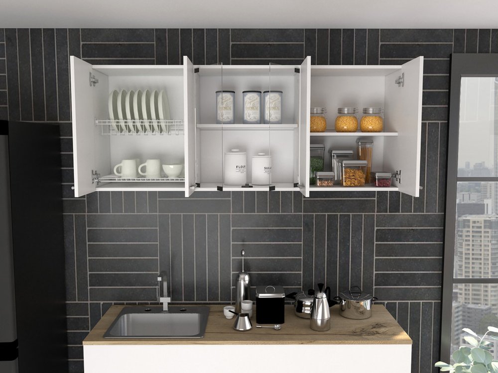 59" White Wood Wall Mounted China Cabinet With Six Doors HomeRoots