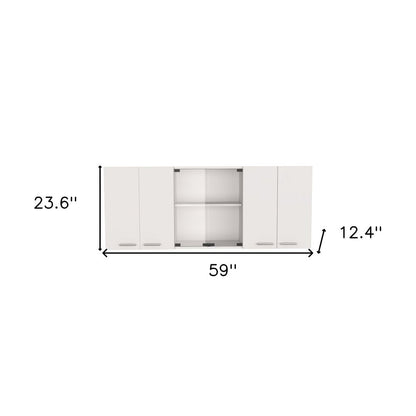 59" White Wood Wall Mounted China Cabinet With Six Doors HomeRoots