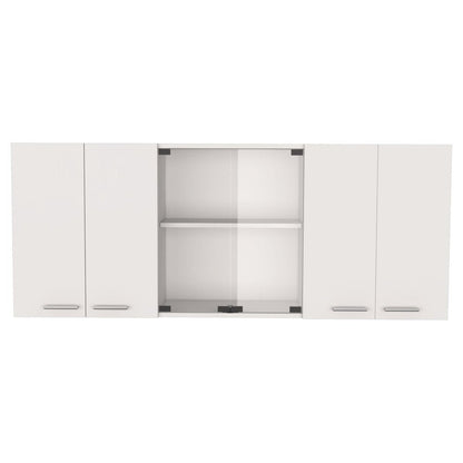 59" White Wood Wall Mounted China Cabinet With Six Doors HomeRoots