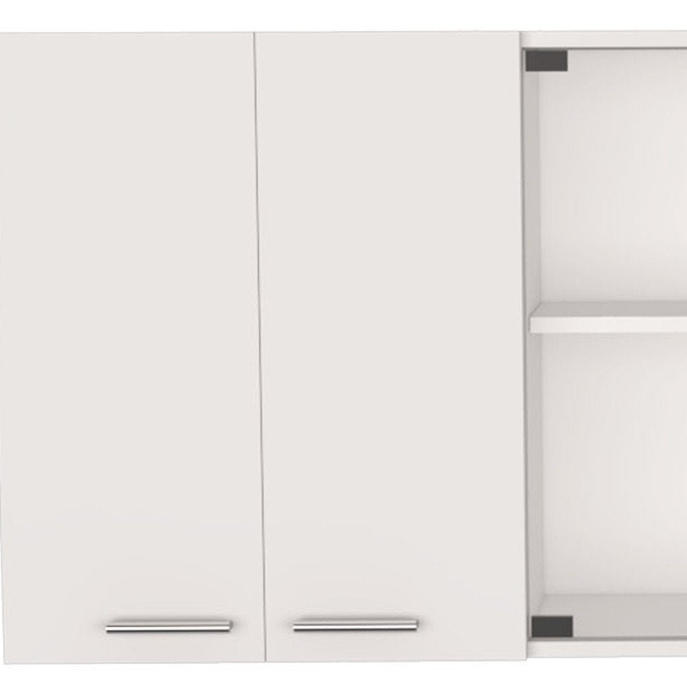 59" White Wood Wall Mounted China Cabinet With Six Doors HomeRoots