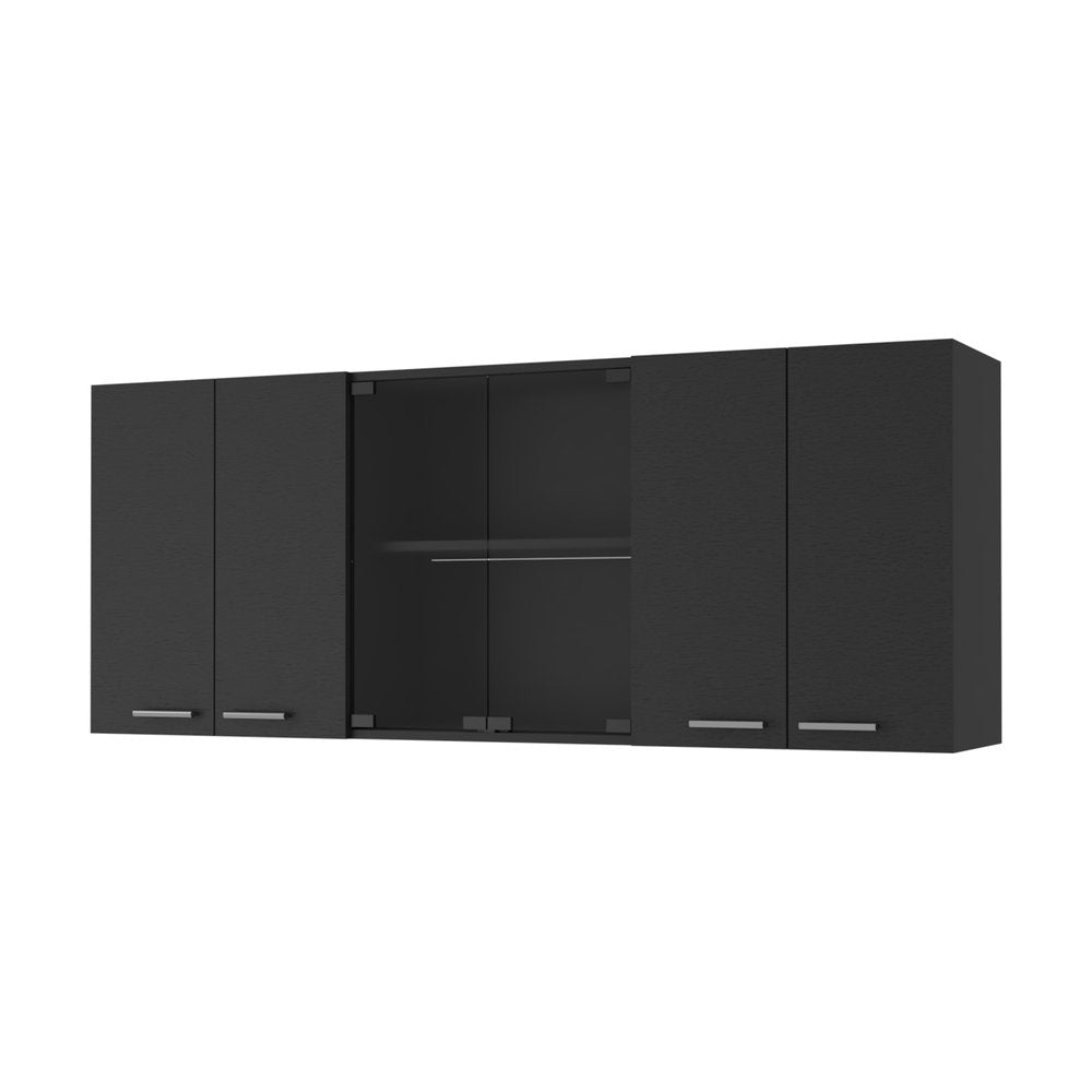 59" Black Wood Wall Mounted China Cabinet With Six Doors HomeRoots