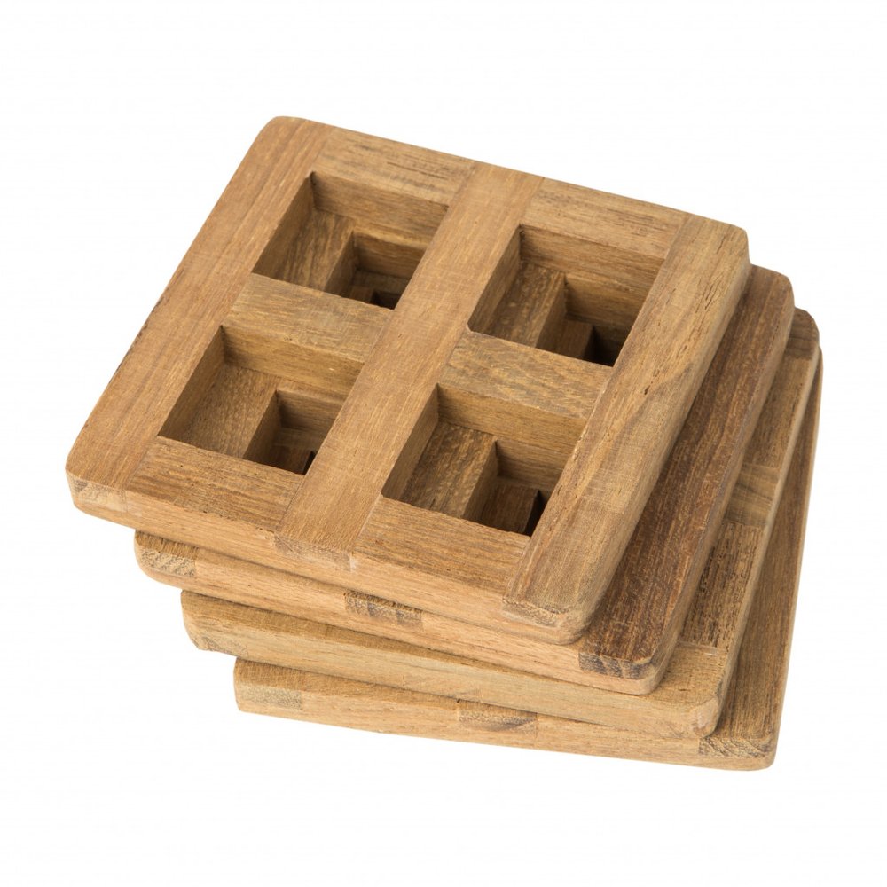 set of four 3.00 " Square Wood Coaster HomeRoots