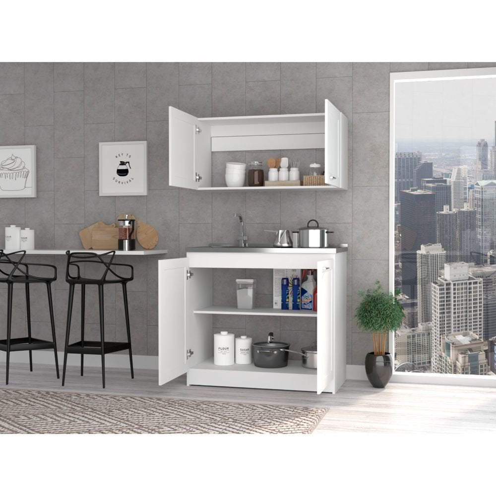 42" Black and White Wood Accent Cabinet Set With Four Doors HomeRoots