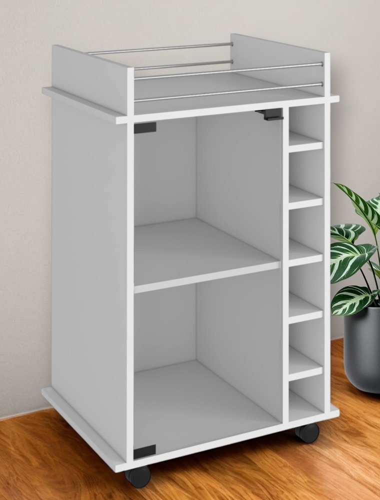 White Rolling Bar Cart With Wine Storage HomeRoots