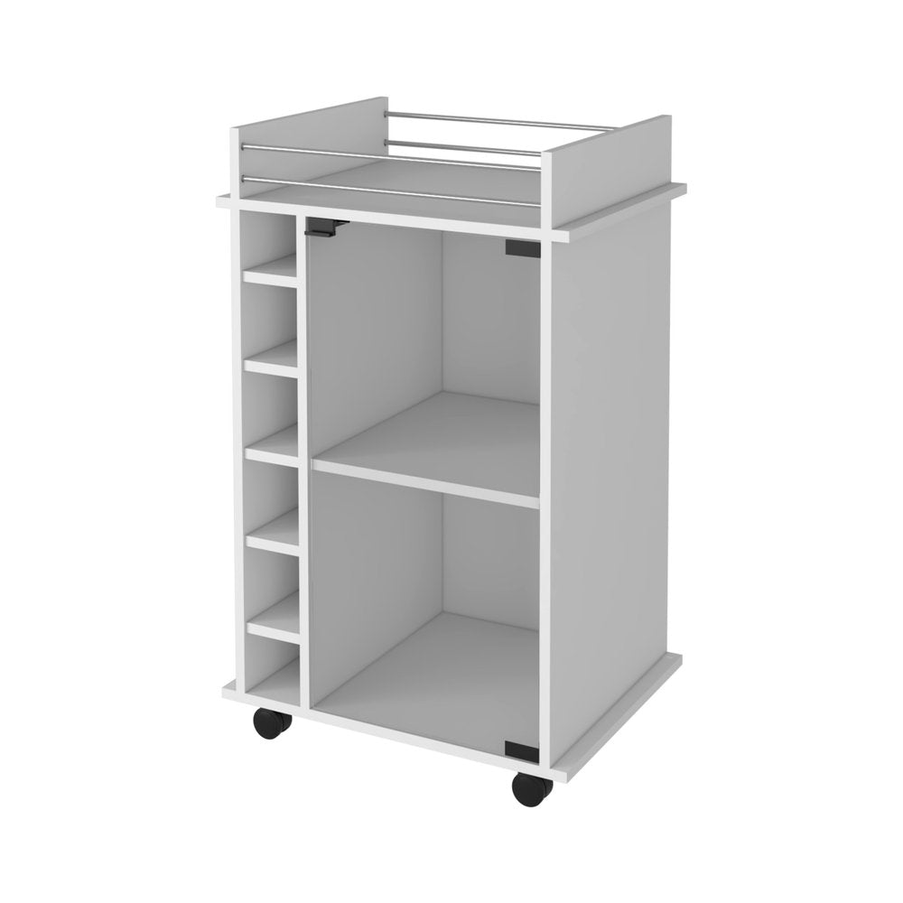White Rolling Bar Cart With Wine Storage — view 1
