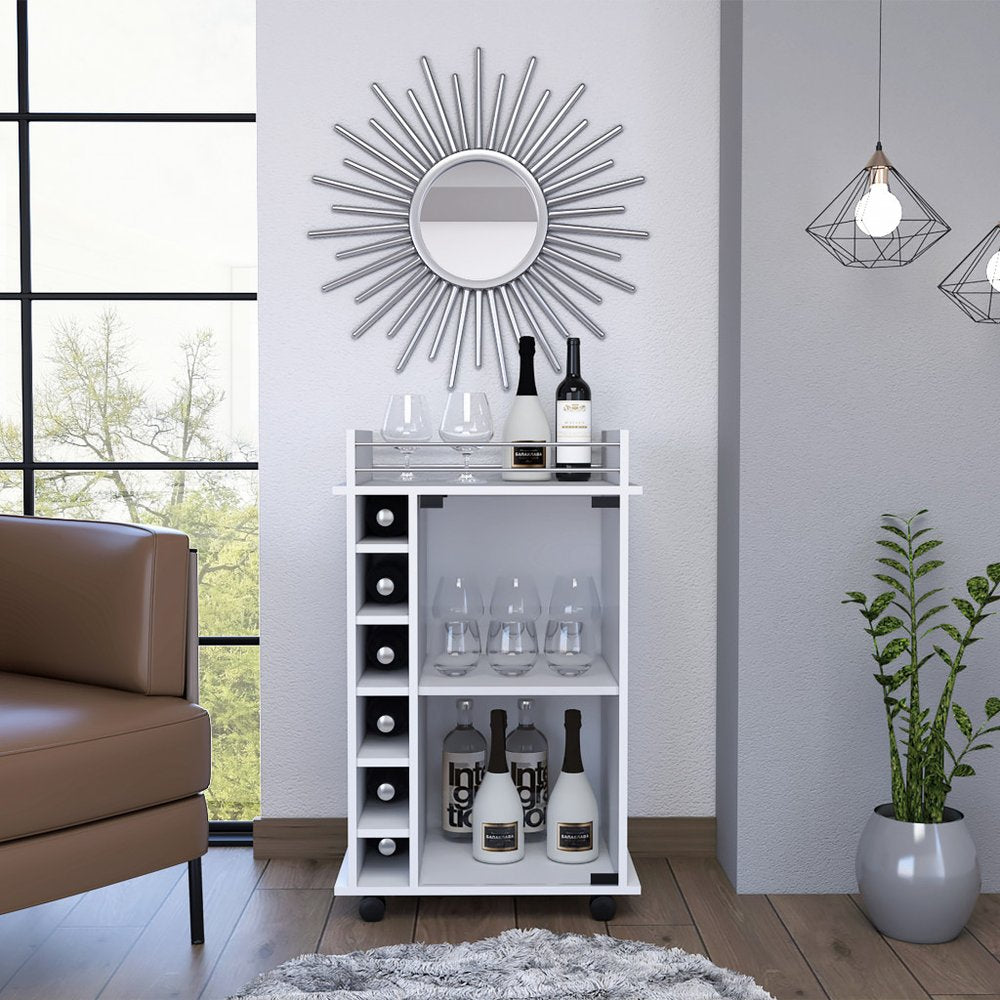 White Rolling Bar Cart With Wine Storage HomeRoots