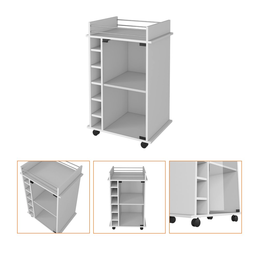 White Rolling Bar Cart With Wine Storage — view 2