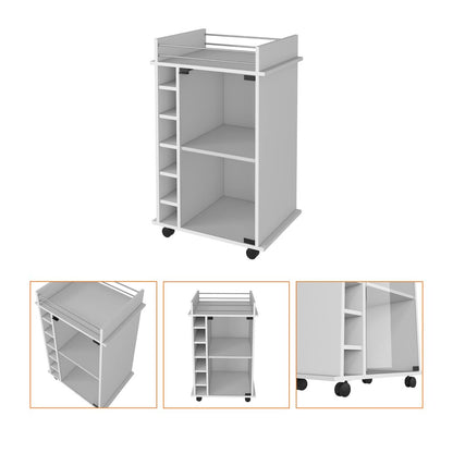 White Rolling Bar Cart With Wine Storage HomeRoots