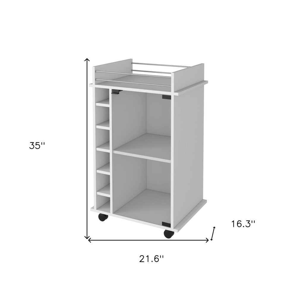 White Rolling Bar Cart With Wine Storage — view 3
