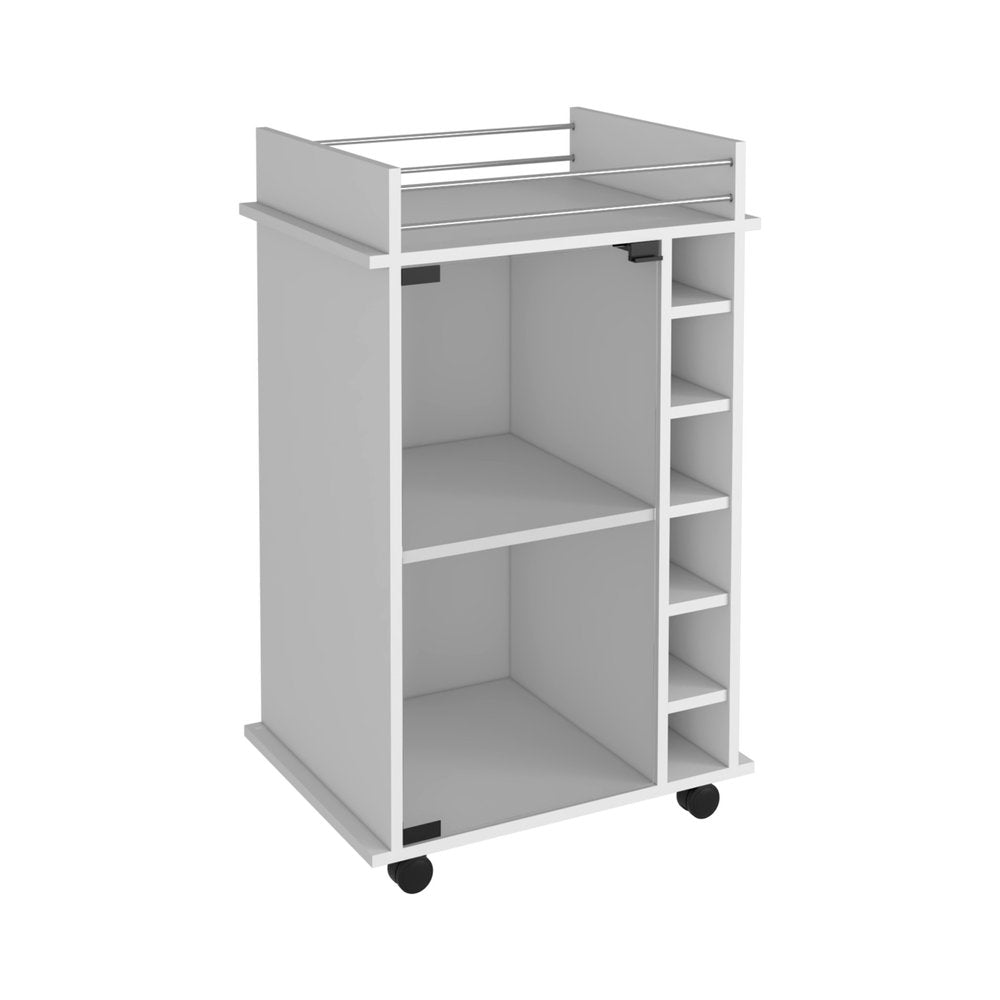 White Rolling Bar Cart With Wine Storage HomeRoots
