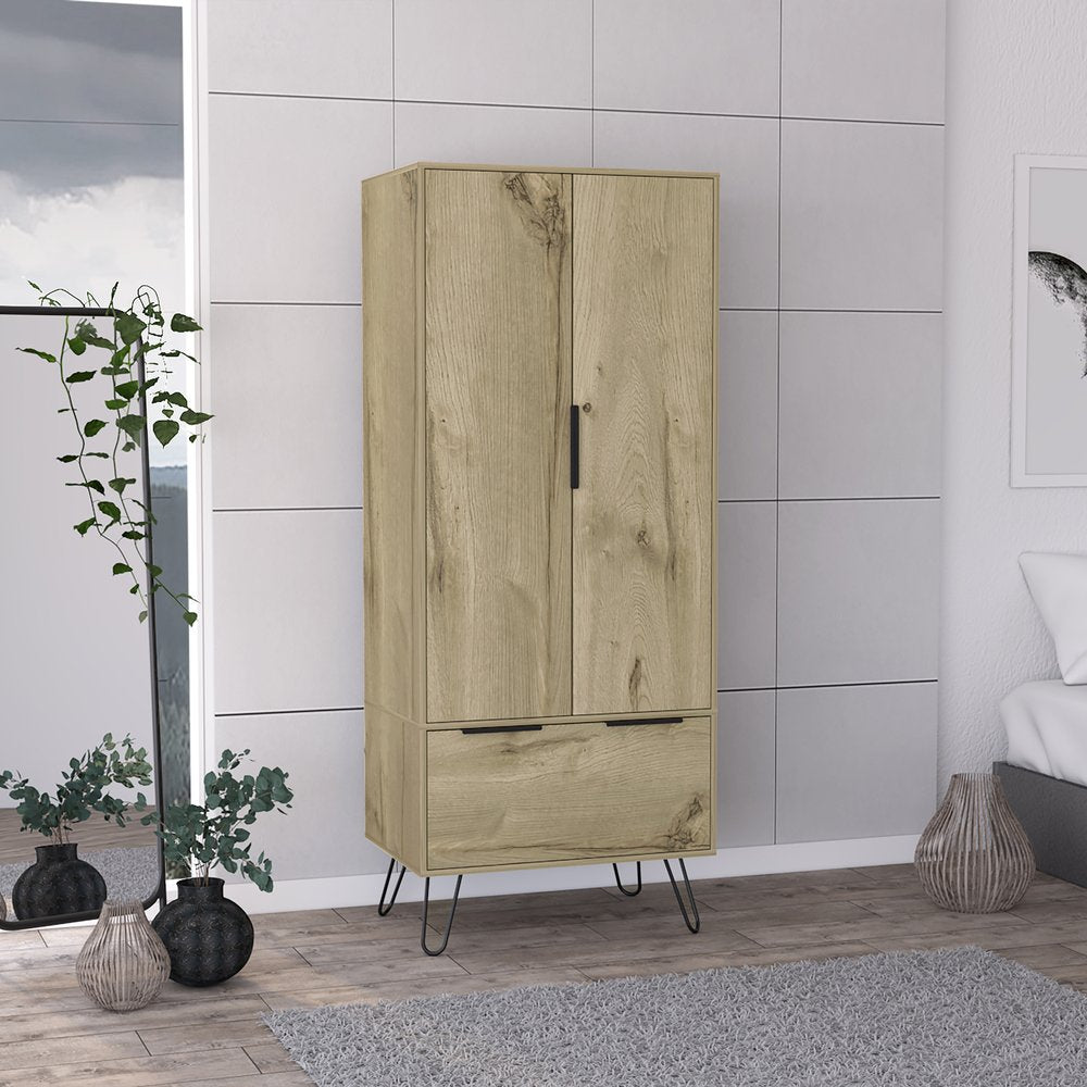74" Oak Wood Two Door Single Drawer Combo Dresser HomeRoots