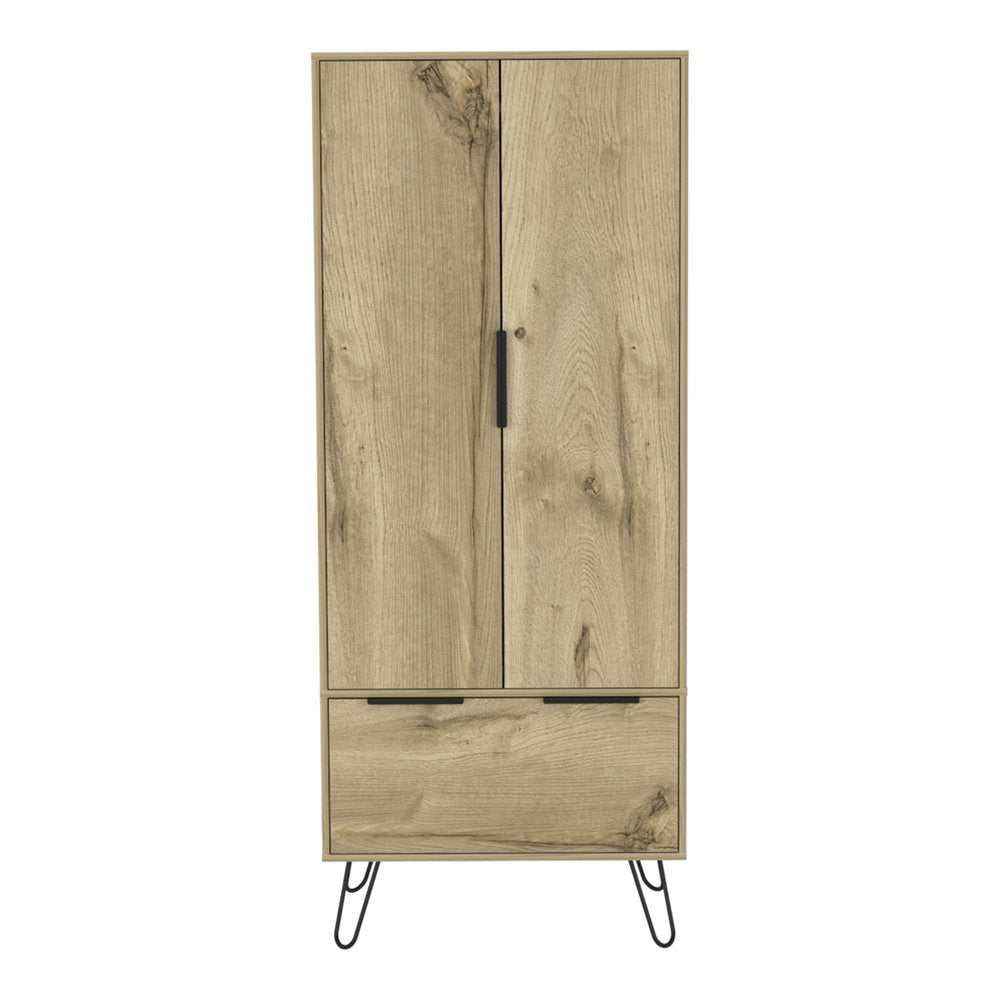 74" Oak Wood Two Door Single Drawer Combo Dresser — view 2