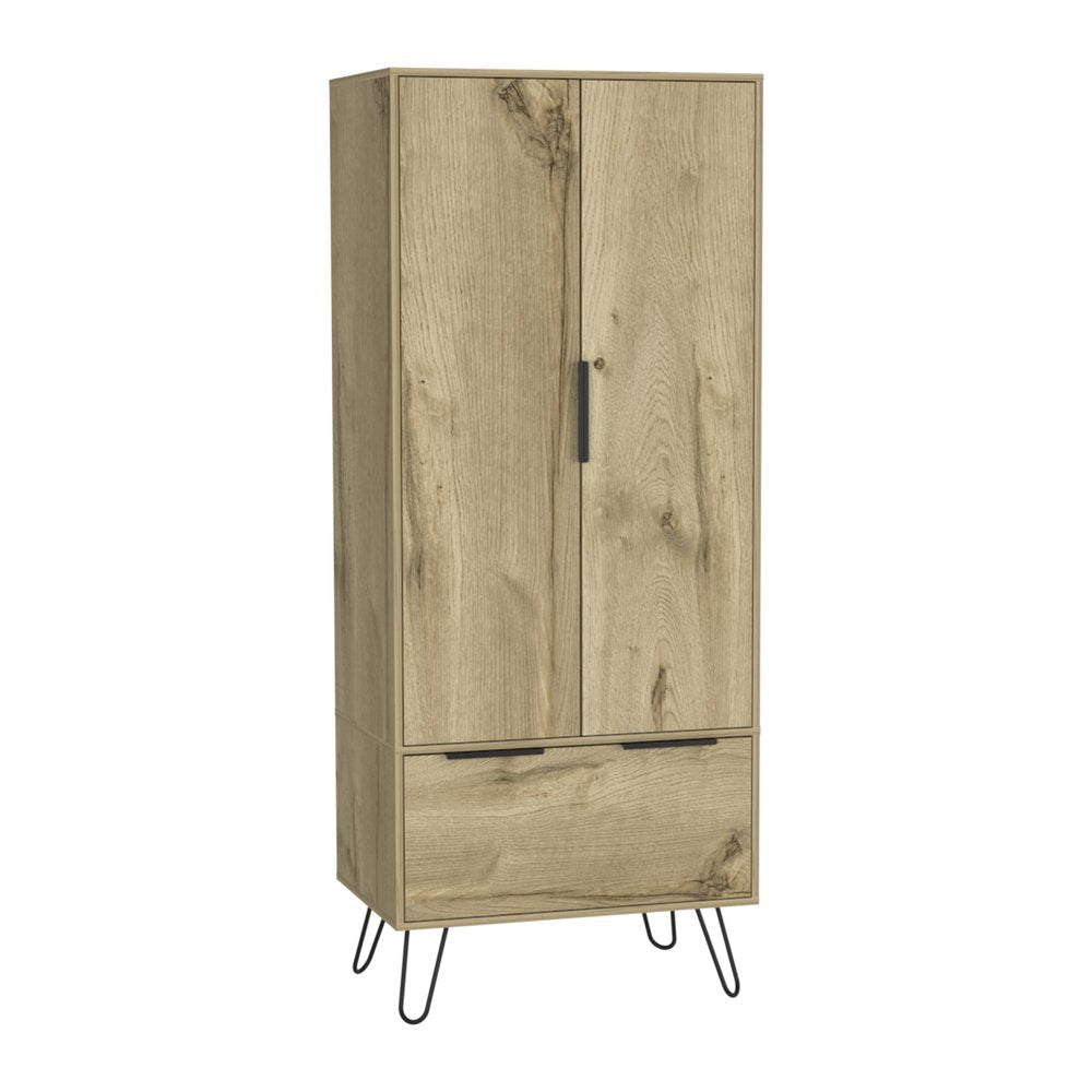 74" Oak Wood Two Door Single Drawer Combo Dresser HomeRoots