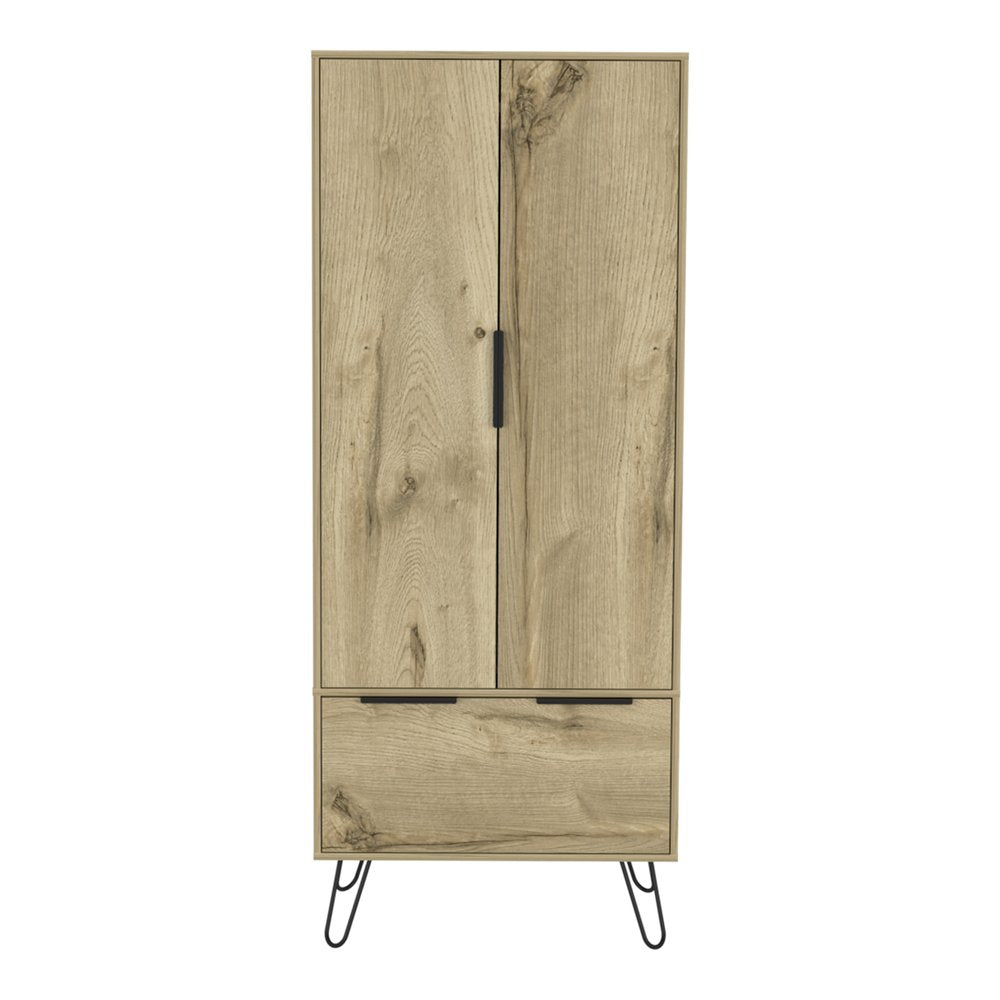 74" Oak Wood Two Door Single Drawer Combo Dresser — view 4