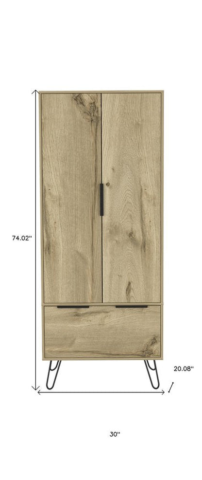 74" Oak Wood Two Door Single Drawer Combo Dresser HomeRoots