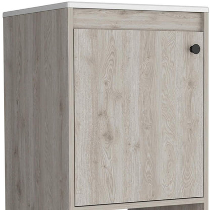 18" Light Gray Wood Freestanding Single Door Bathroom Vanity With White Sink HomeRoots