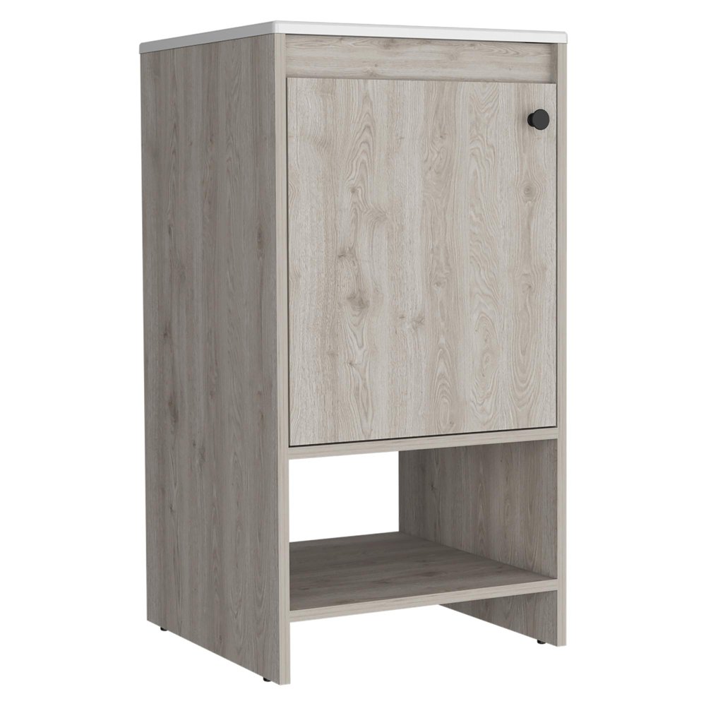 18" Light Gray Wood Freestanding Single Door Bathroom Vanity With White Sink — view 3