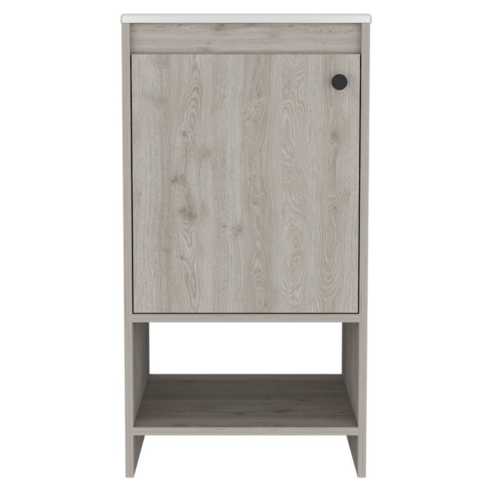 18" Light Gray Wood Freestanding Single Door Bathroom Vanity With White Sink — view 4