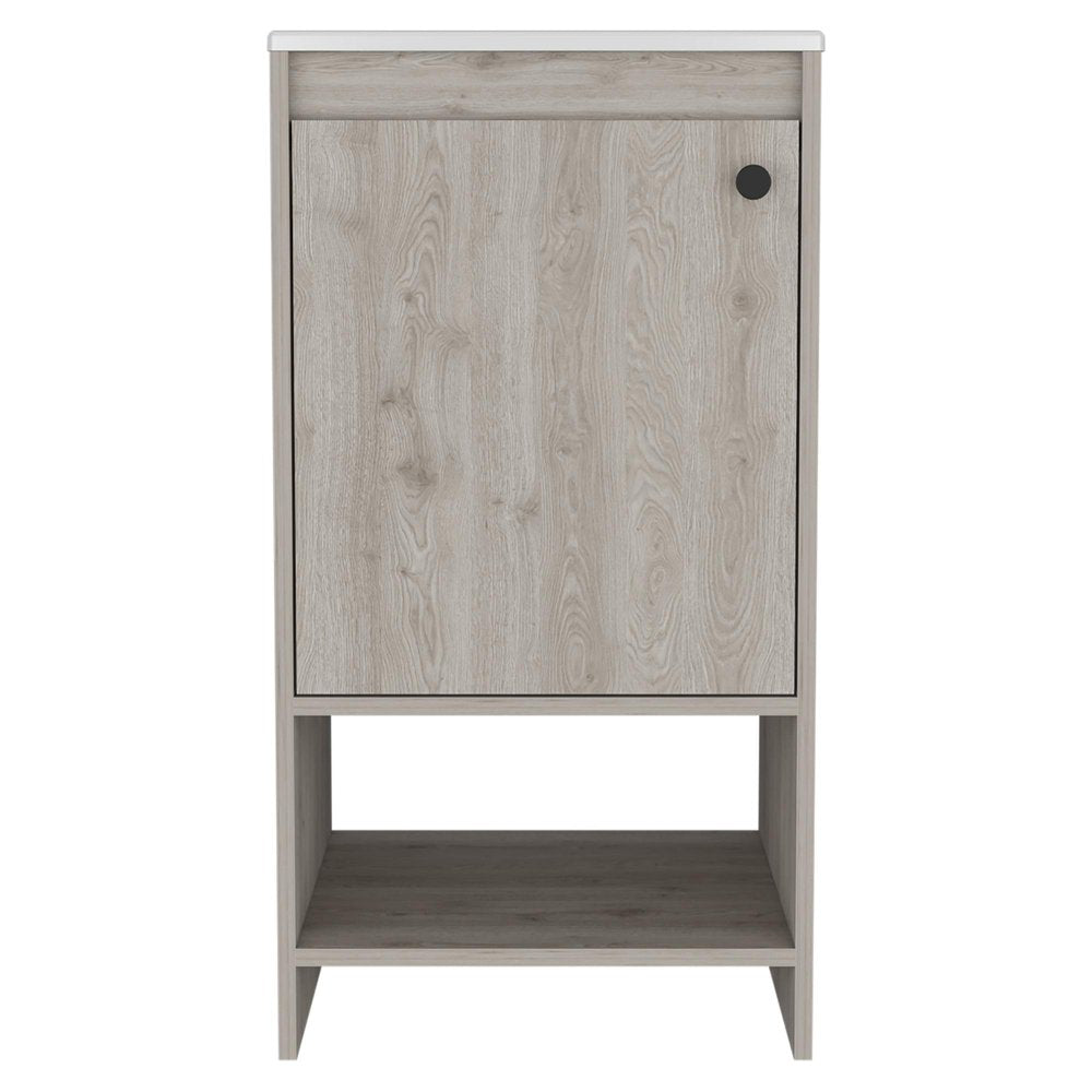 18" Light Gray Wood Freestanding Single Door Bathroom Vanity With White Sink HomeRoots