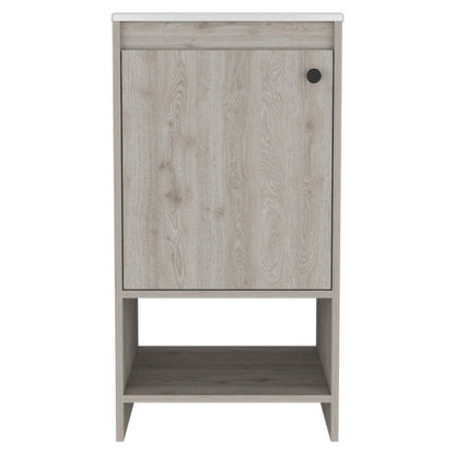 18" Light Gray Wood Freestanding Single Door Bathroom Vanity With White Sink HomeRoots