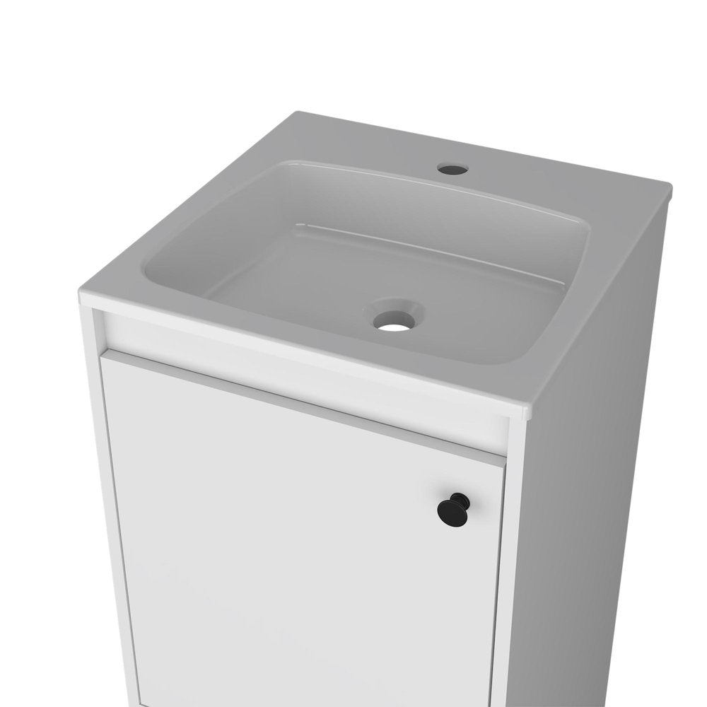 18" White Wood Freestanding Single Door Bathroom Vanity With Sink HomeRoots