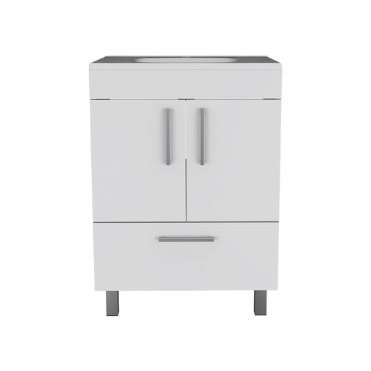 24" White Wood Freestanding Double Door Bathroom Vanity With Sink HomeRoots