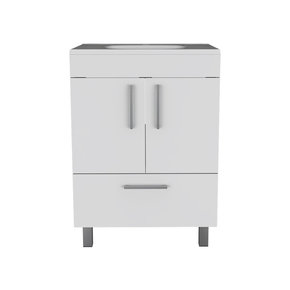 24" White Wood Freestanding Double Door Bathroom Vanity With Sink HomeRoots
