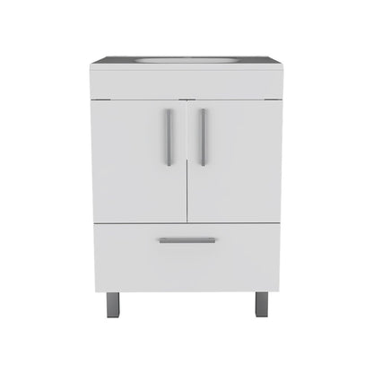24" White Wood Freestanding Double Door Bathroom Vanity With Sink HomeRoots