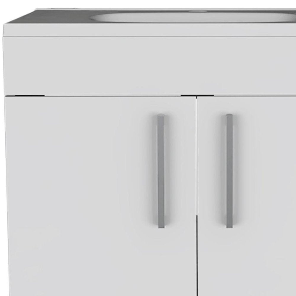 24" White Wood Freestanding Double Door Bathroom Vanity With Sink HomeRoots
