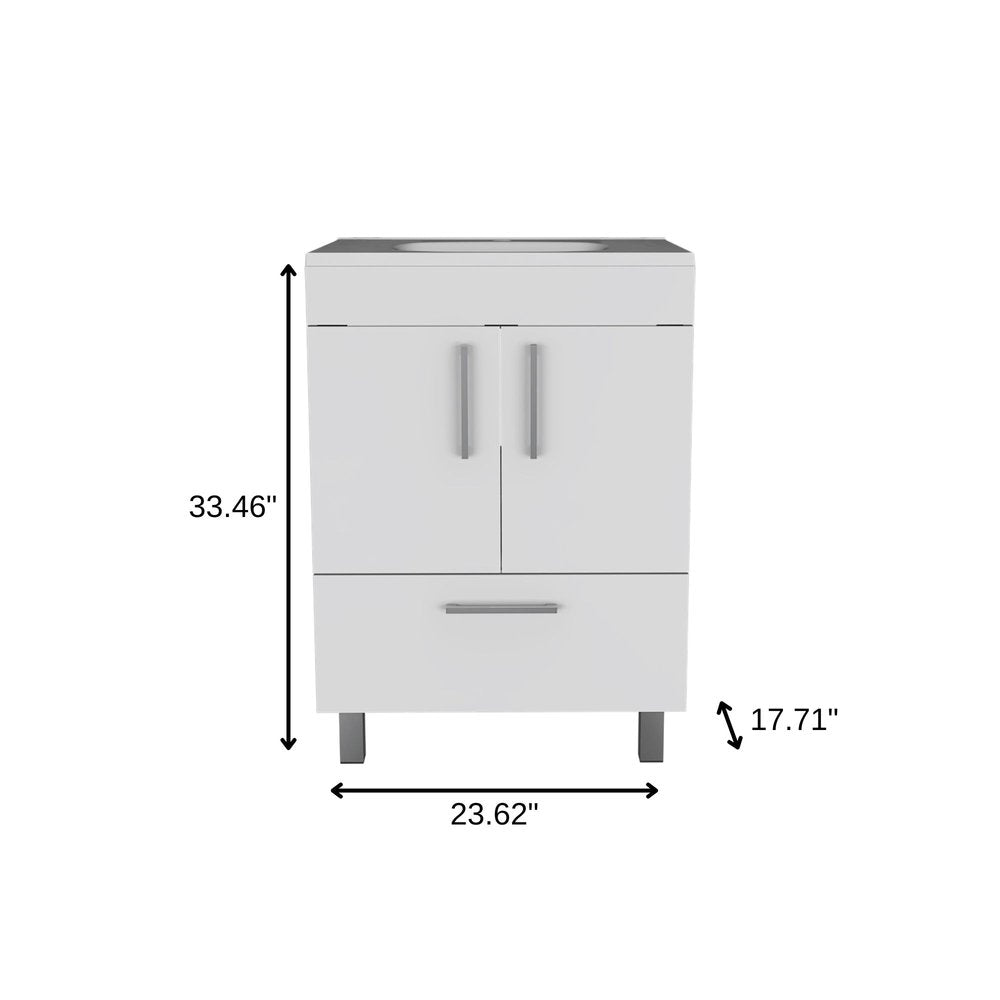 24" White Wood Freestanding Double Door Bathroom Vanity With Sink HomeRoots